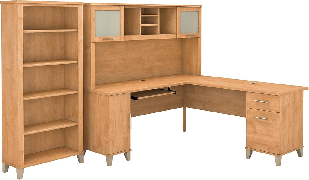 L Shaped Desk with Hutch and 5 Shelf Bookcase, 72W, Storm Gray I66829