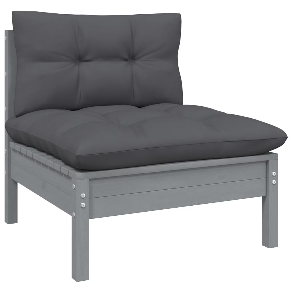 Gray Solid Pinewood Patio Sofa with Anthracite Cushions S598917