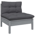 Gray Solid Pinewood Patio Sofa with Anthracite Cushions S598917