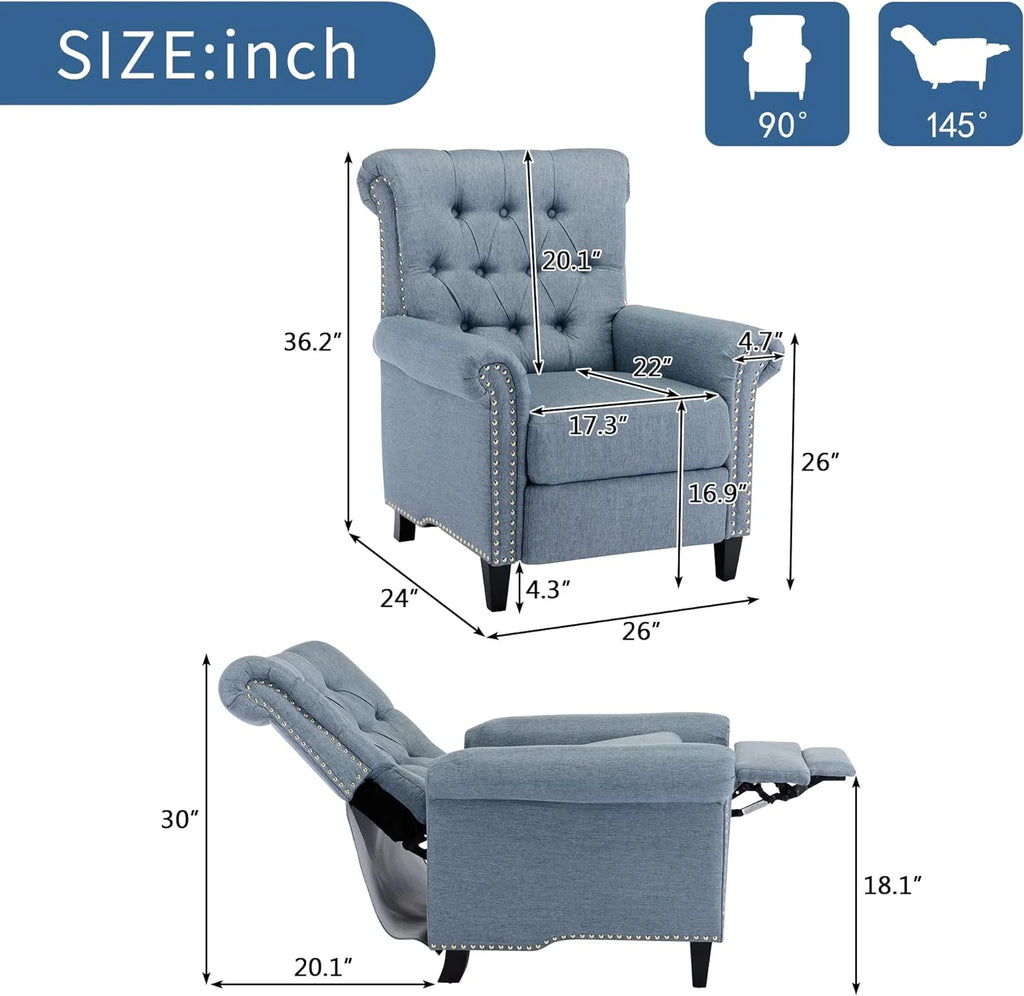 Blue Linen Tufted Recliner Sofa W99782