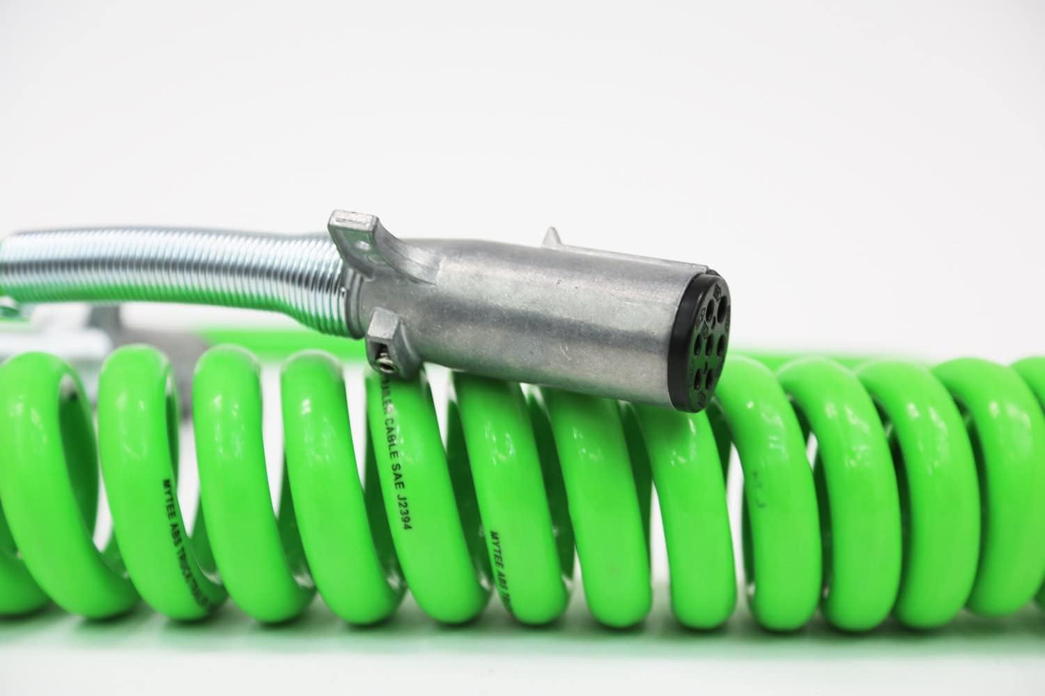 7-Way ABS Coiled Cable 15 Ft Green 48" x 12" Leads Trailer Electrical Power Cord Pack of 2 T4411