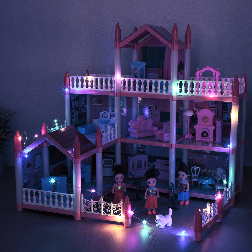 3 Stories 9 Rooms Doll House with Furniture Accessories I23067