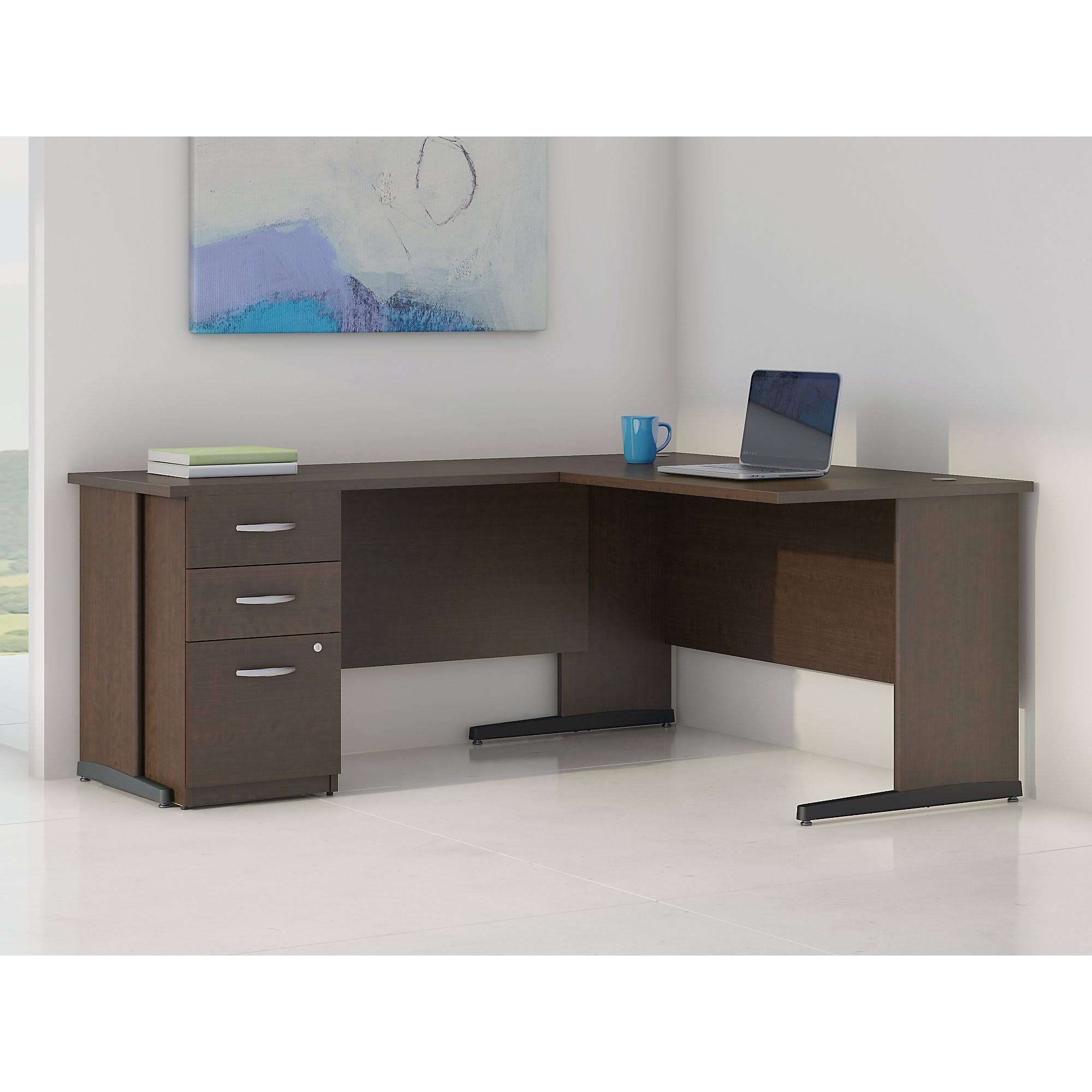 Mocha Cherry L Shaped Desk with Storage O956935