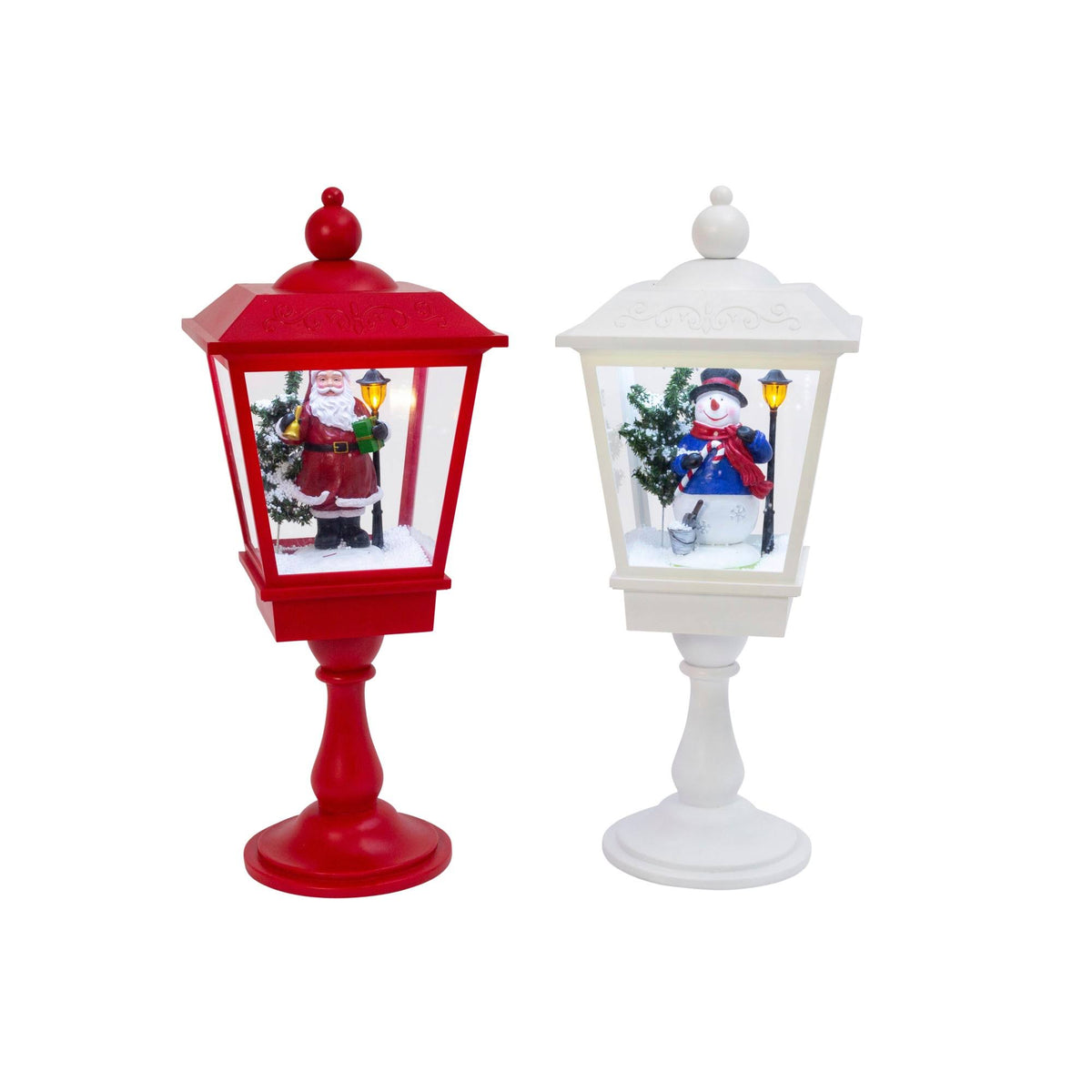 Set of Two Red Battery Operated Musical Snowing Lanterns Q73001