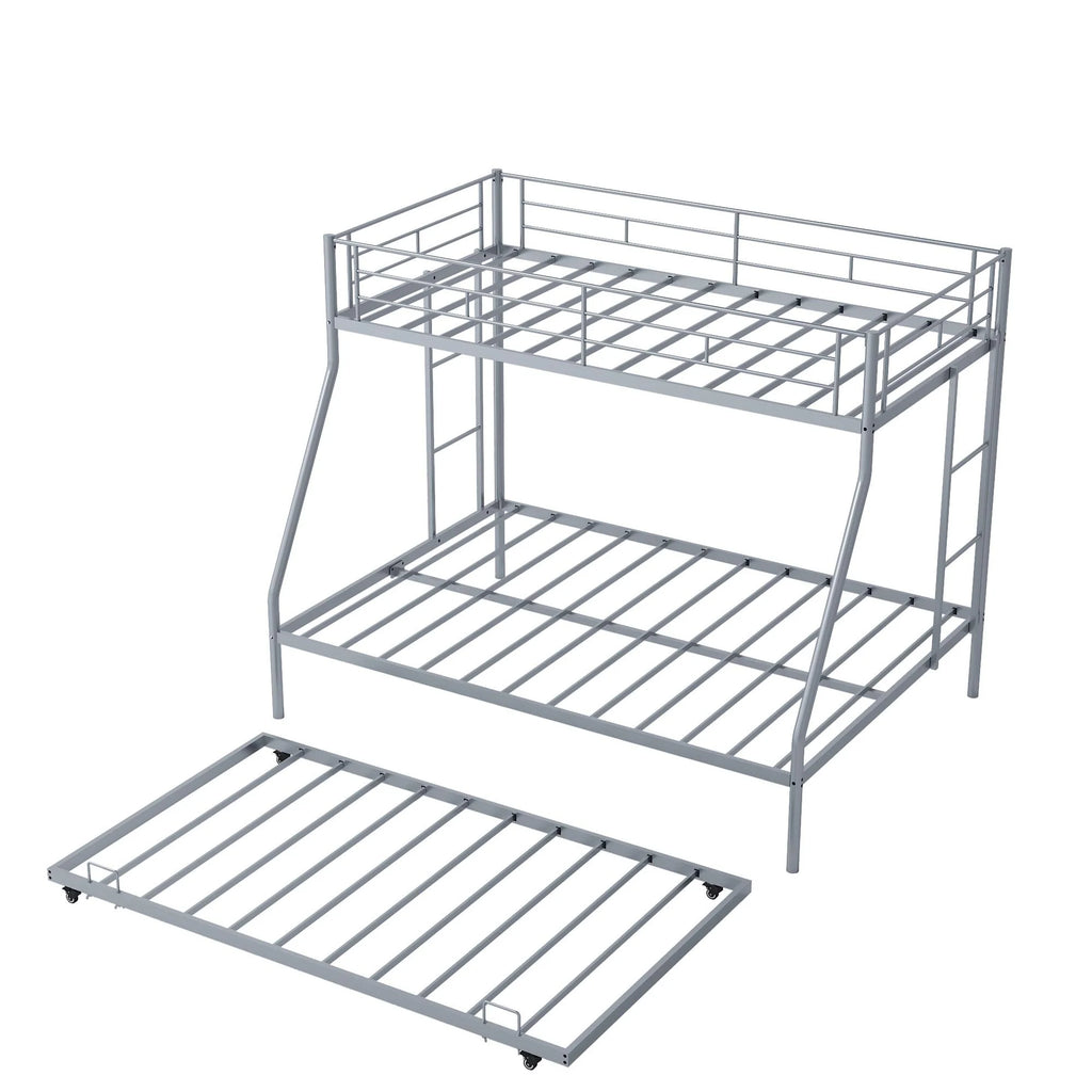 Twin Over Full Metal Bunk Beds with Trundle Bed and Side Ladders L48360