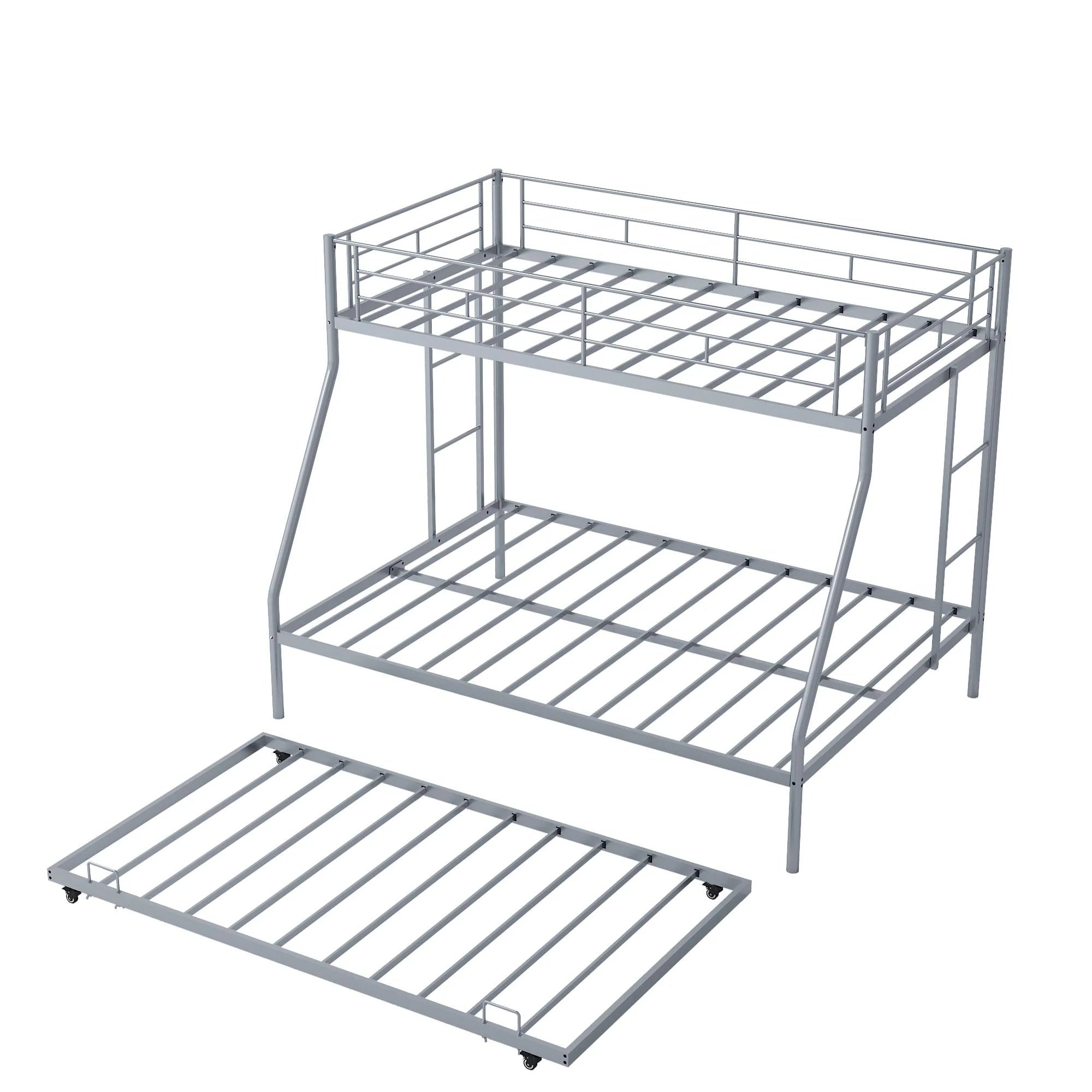 Twin Over Full Metal Bunk Beds with Trundle Bed and Side Ladders L48360