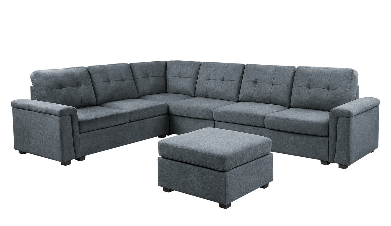 Gray Woven Fabric 7-Seater Sectional Sofa with Ottoman N11940