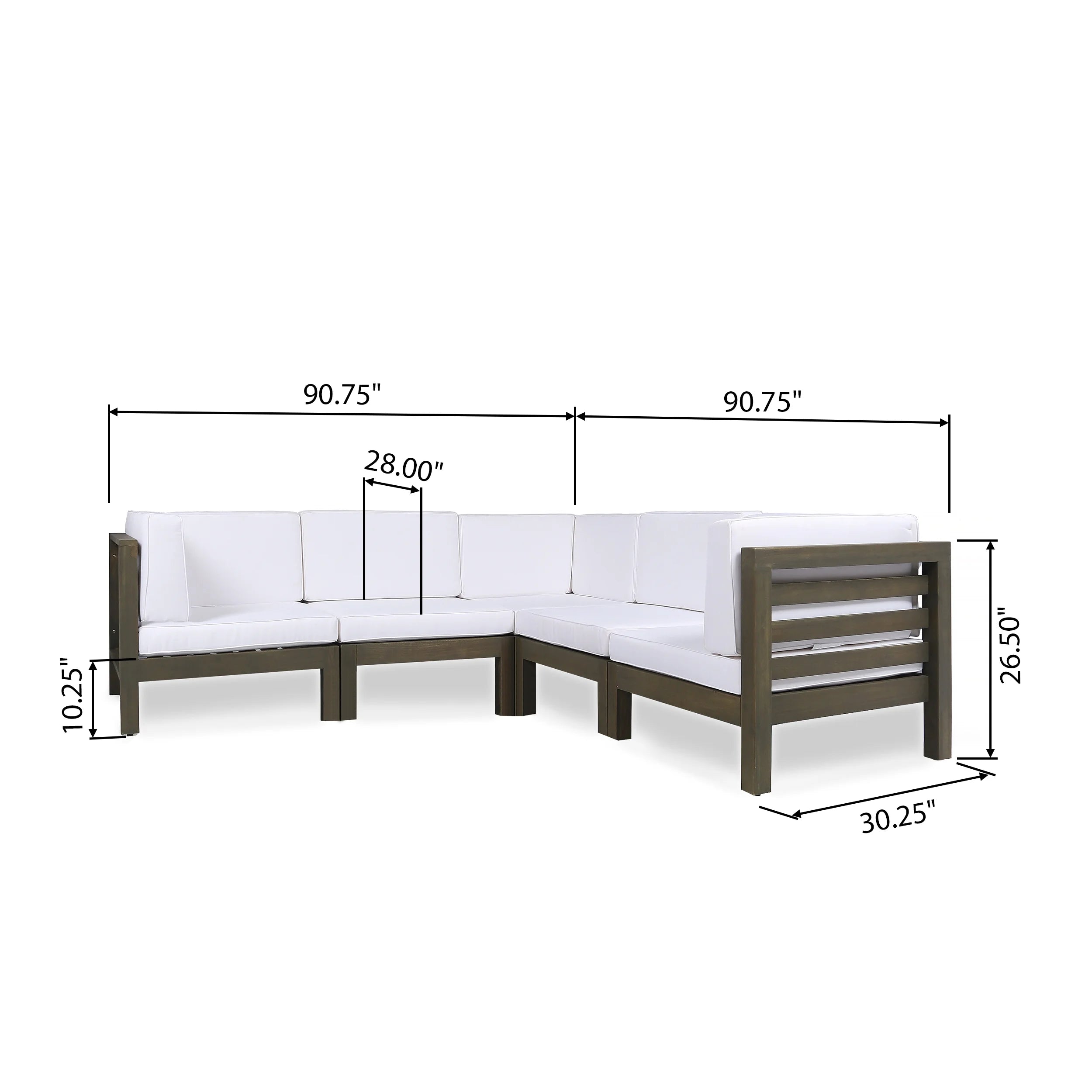 Gray Acacia Wood Sectional Sofa Set with Cushions A6286