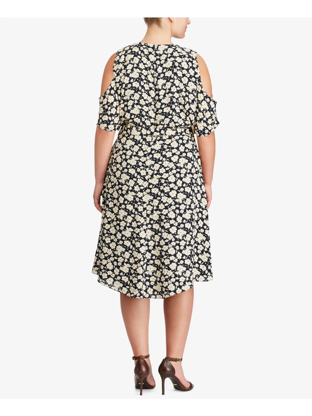 Navy Floral Short Sleeve A-Line Dress Plus 16W W768244