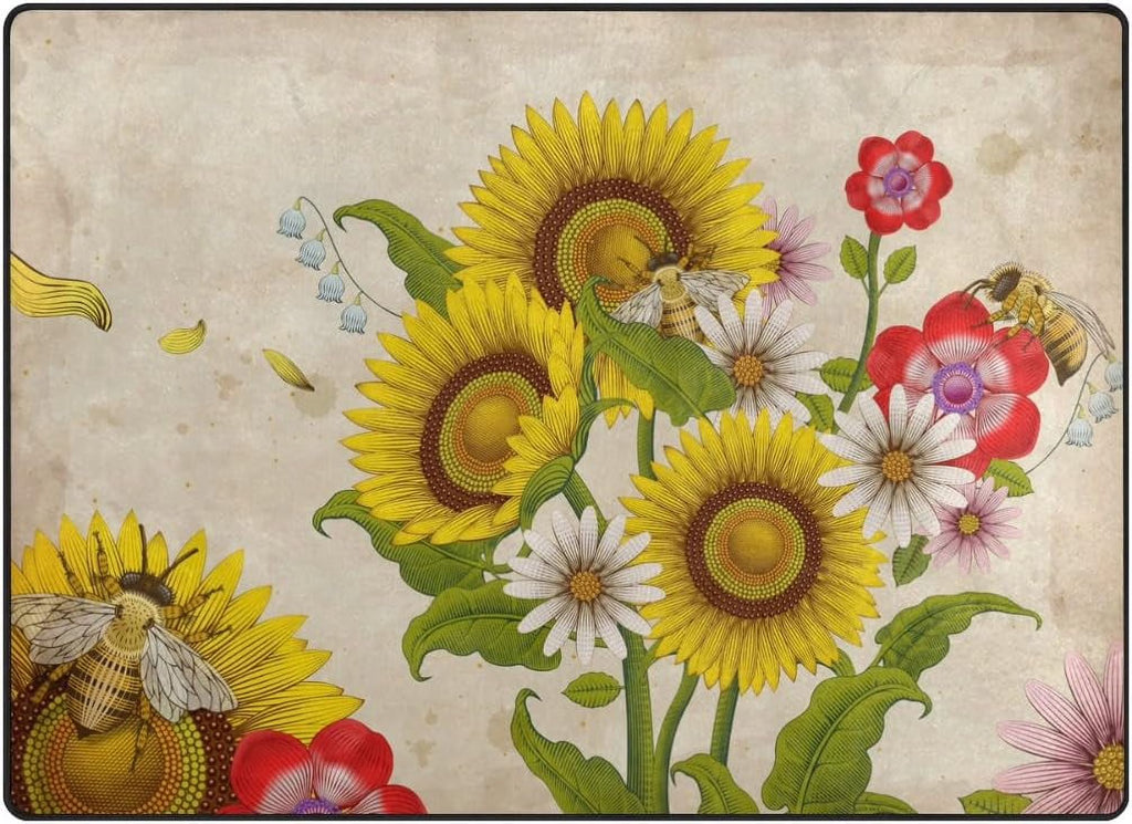 Honey Bees and Wildflowers Lightweight Carpet Mats, 6'8" x 4'10" Area Soft Rugs Floor Mat Rug J889935
