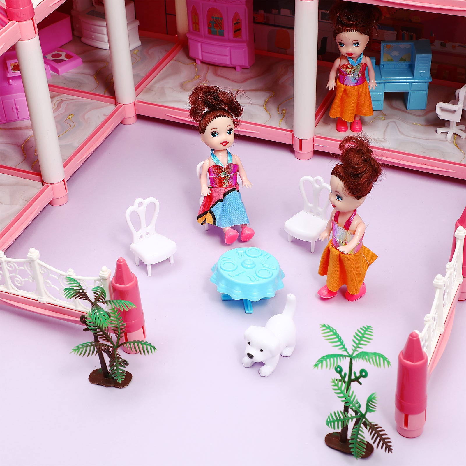 3 Stories 9 Rooms Doll House with Furniture Accessories I23067