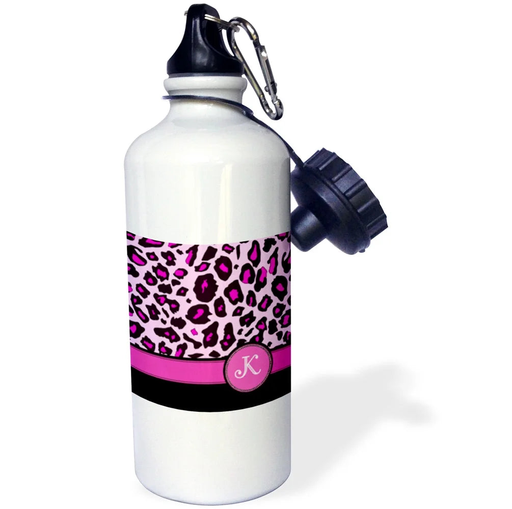 Hot Pink Black Leopard Print 21 oz Sports Water Bottle D3285