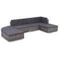 Set of 6 Poly Rattan Patio Sectional Corner Sofa with 2 Ottoman and Cushions Gray F58470
