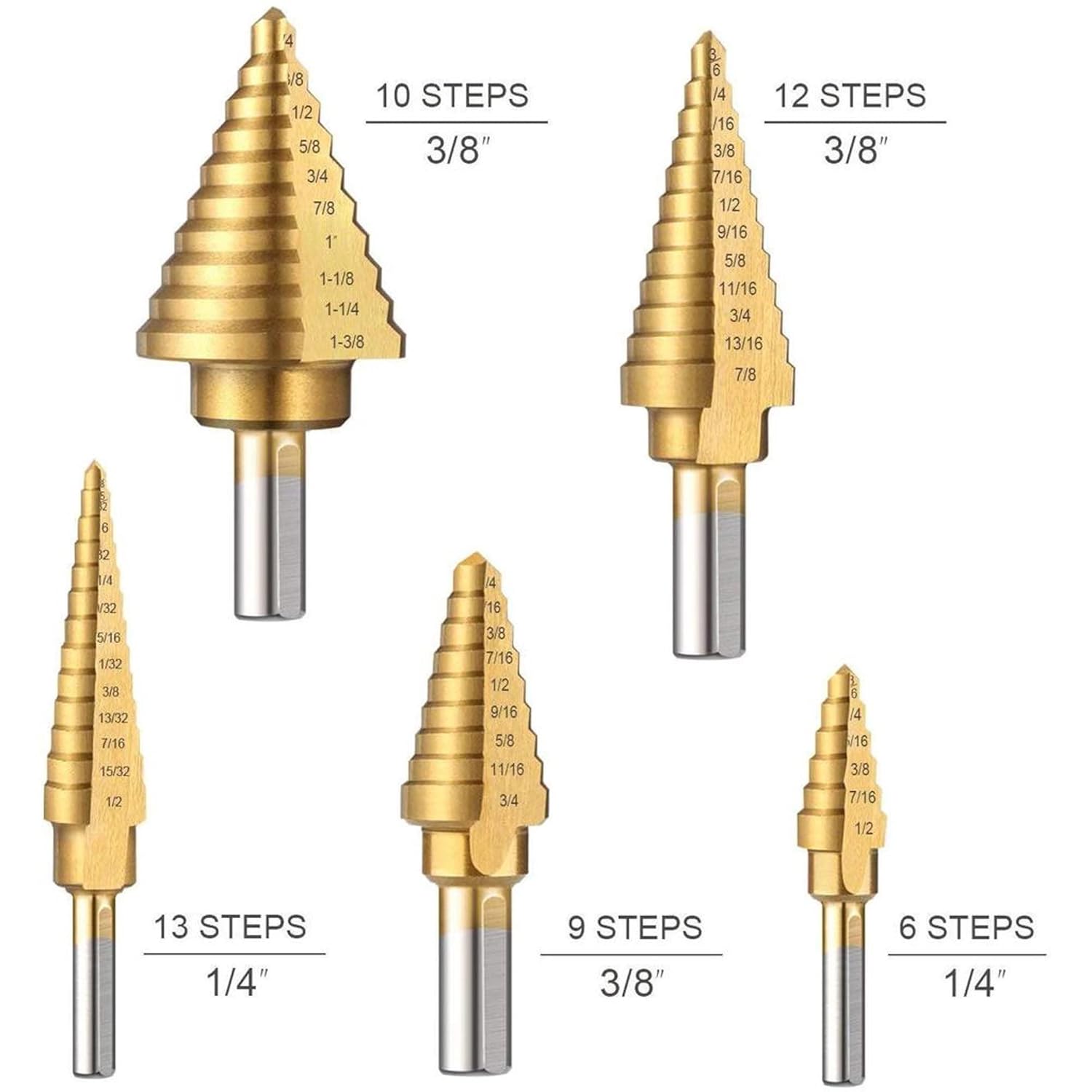 Step Drill Bit Set with Automatic Center Punch, 50 Sizes, 2 Pack D8876