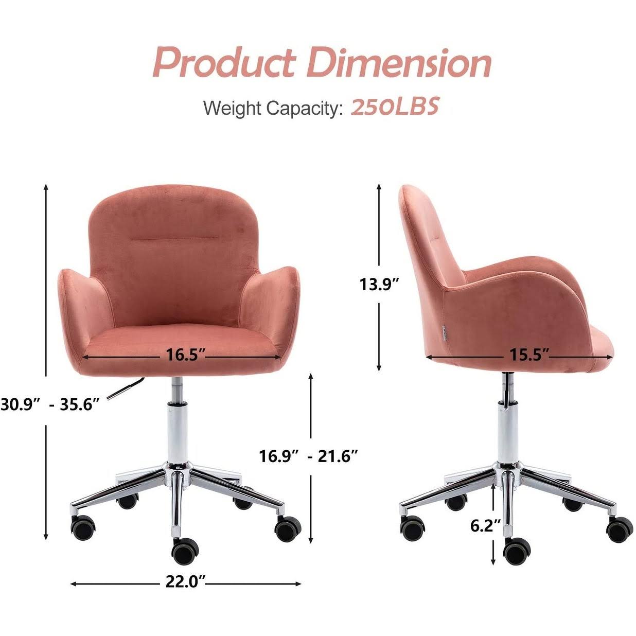 Velvet Swivel Desk Chair with Metal Base and Arms F46343