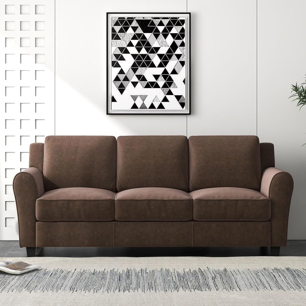 Brown 3 Seater Sofa Couch with Thicked Cushion M543
