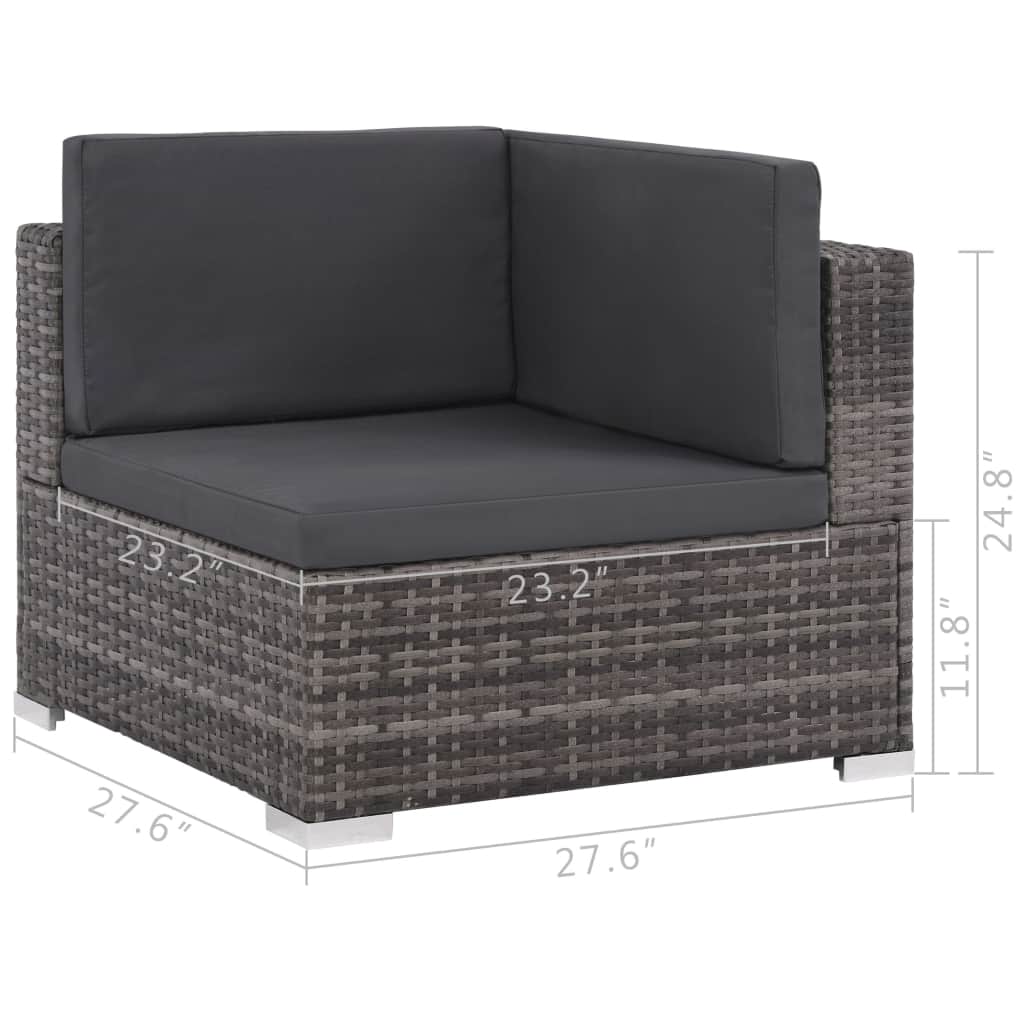 Set of 6 Poly Rattan Patio Sectional Corner Sofa with 2 Ottoman and Cushions Gray F58470