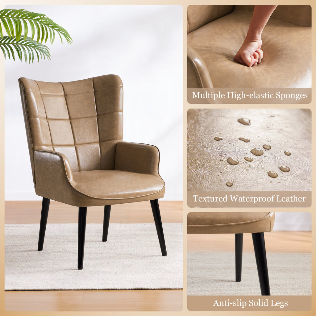 Mid-Century Accent Chairs, PU Leather, Solid Wood Legs, Amber, Set of 2 U367