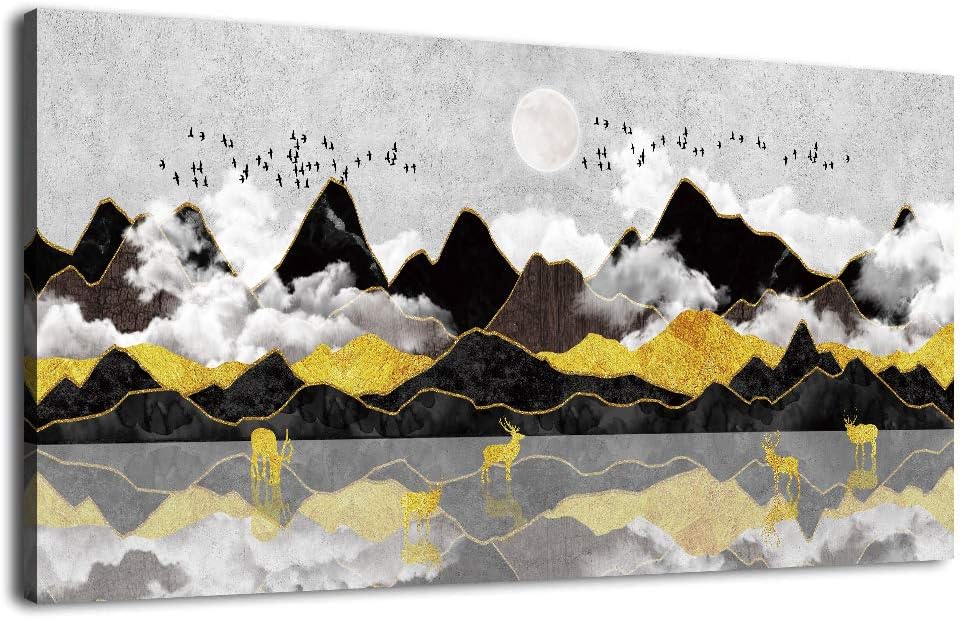 Mountain Landscape Painting Canvas Wall Art, Stretched and Framed Ready to Hang, 20 x 40inch U175