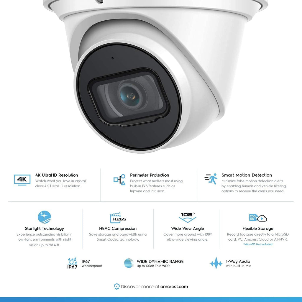 4K POE Outdoor Security Turret IP Camera, White M8889