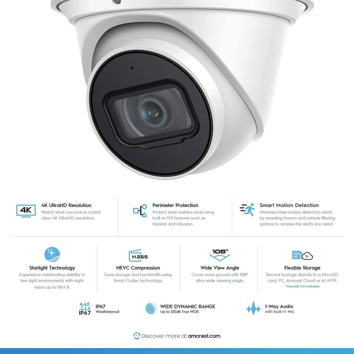 4K POE Outdoor Security Turret IP Camera, White M8889