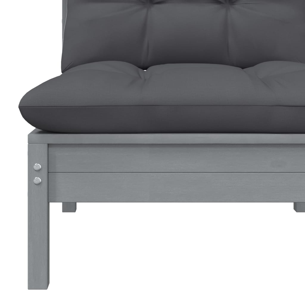 Gray Solid Pinewood Patio Sofa with Anthracite Cushions S598917
