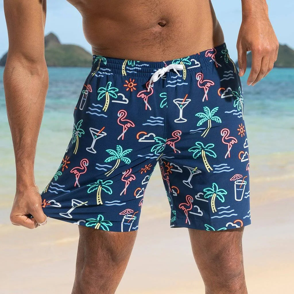 Neon Lights 7x22 Stretch Zipper Back Pocket Mens Swim Trunks W2296