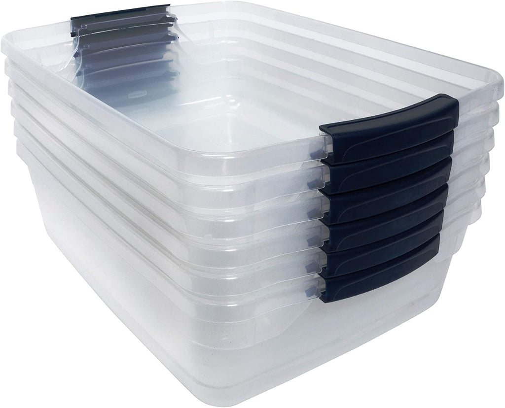 Clear 16 QT Pack of 6 Stackable Plastic Storage Containers with Latching Clear Lids G282395