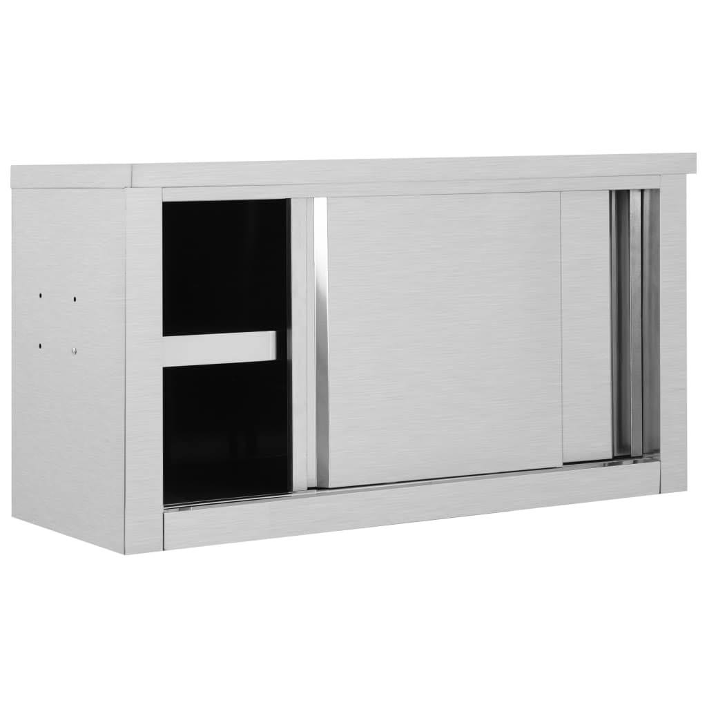 Kitchen Wall Cabinet with Sliding Doors Stainless Steel O664500