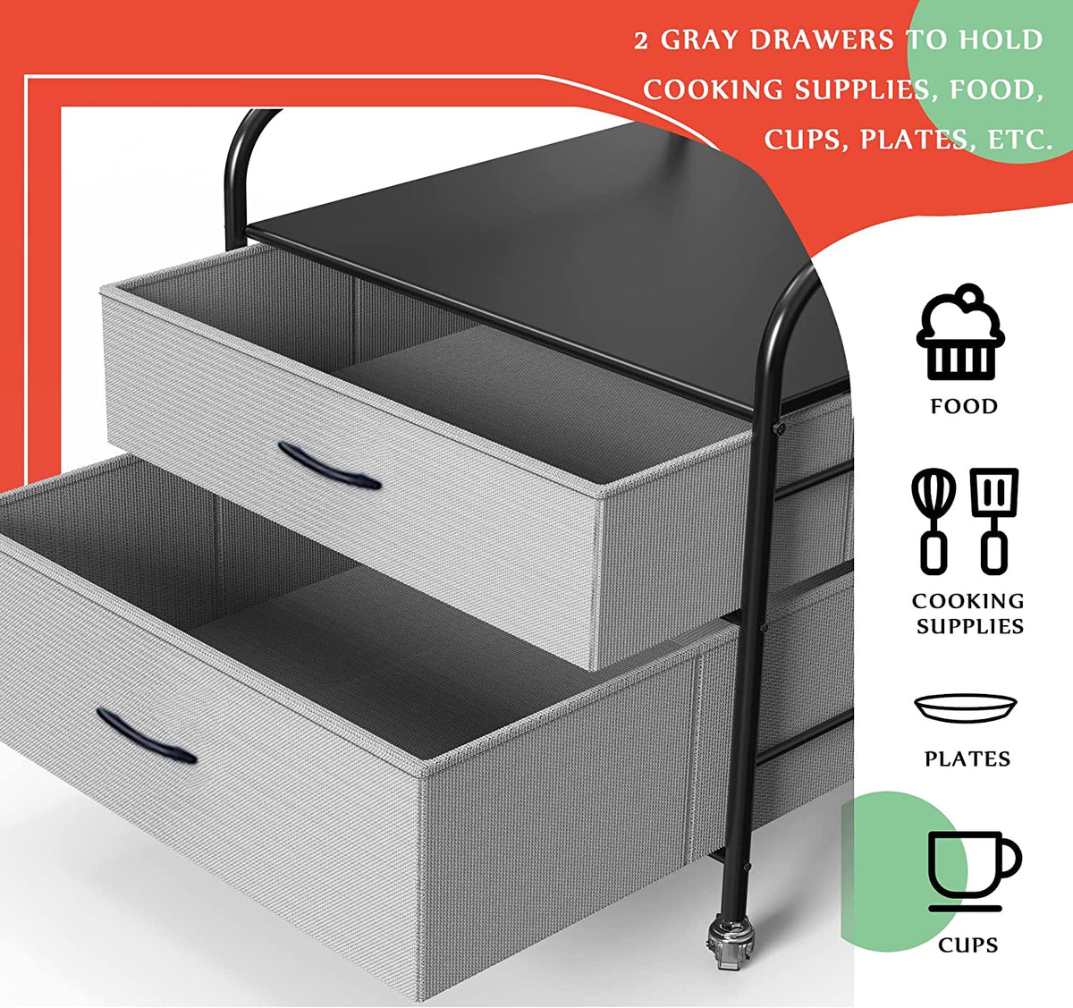 Mini Fridge Stand with 2 Drawer Metal Frame with 4 Swivel Wheels K977580