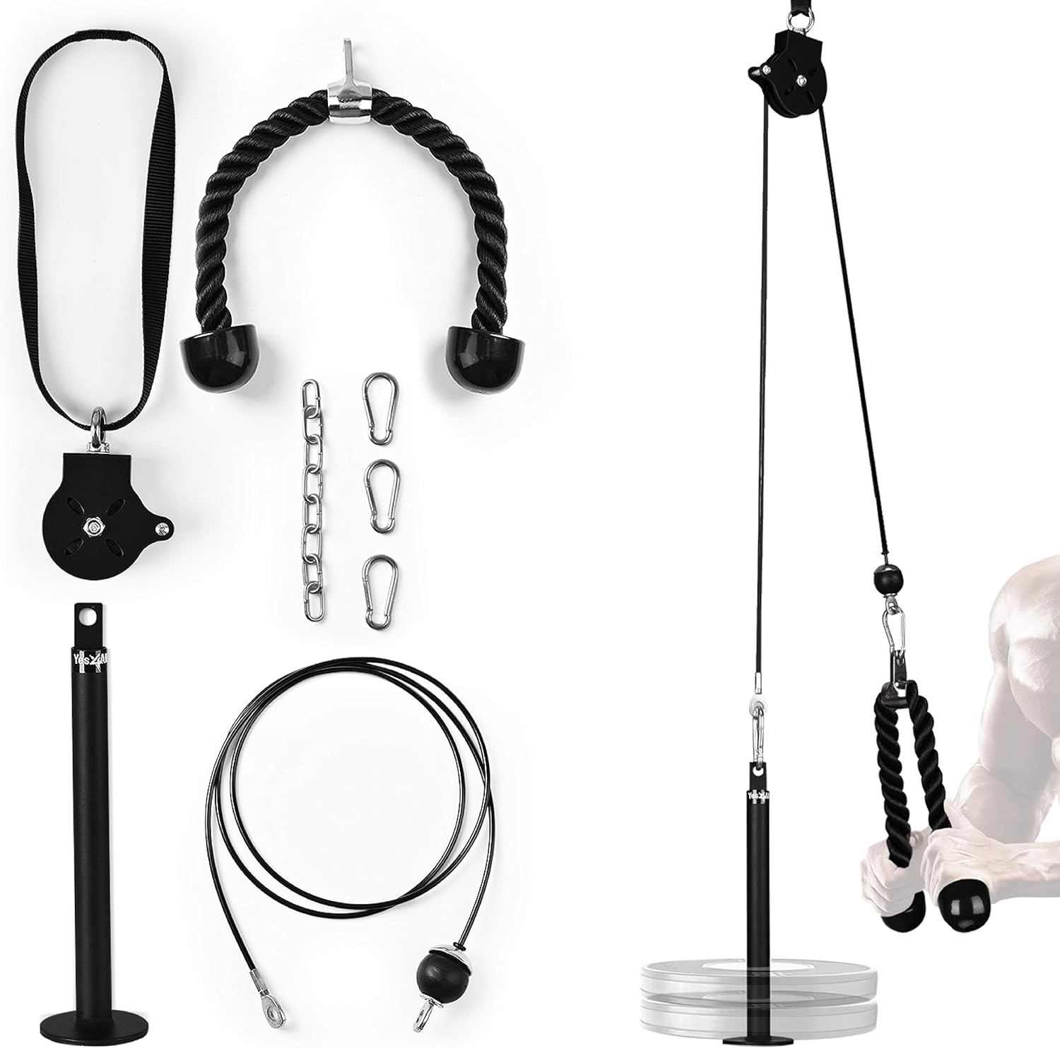 Weight Plate Loading Pin 1 inch and 2 inch with Tricep Rope Cable Attachment Pack of 2 Y994809