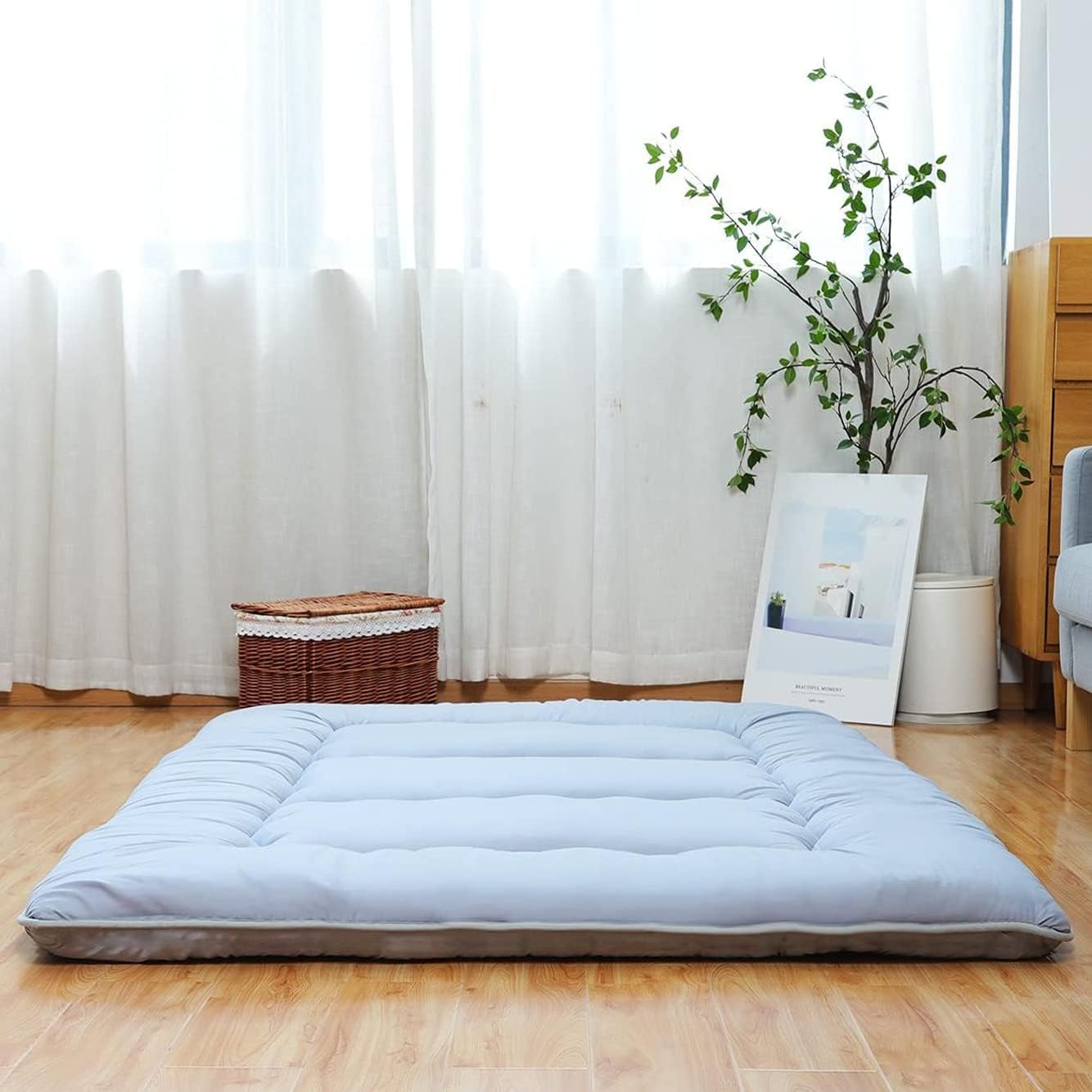 Japanese Foldable Futon Mattress with Washable Cover, Black I1571