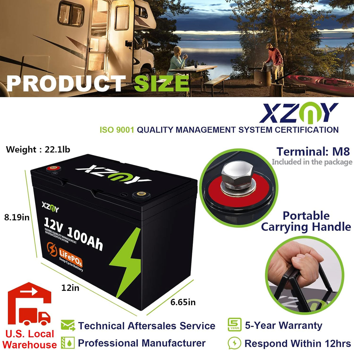 12V 100Ah LiFePO4 Battery with 120A BMS N22812