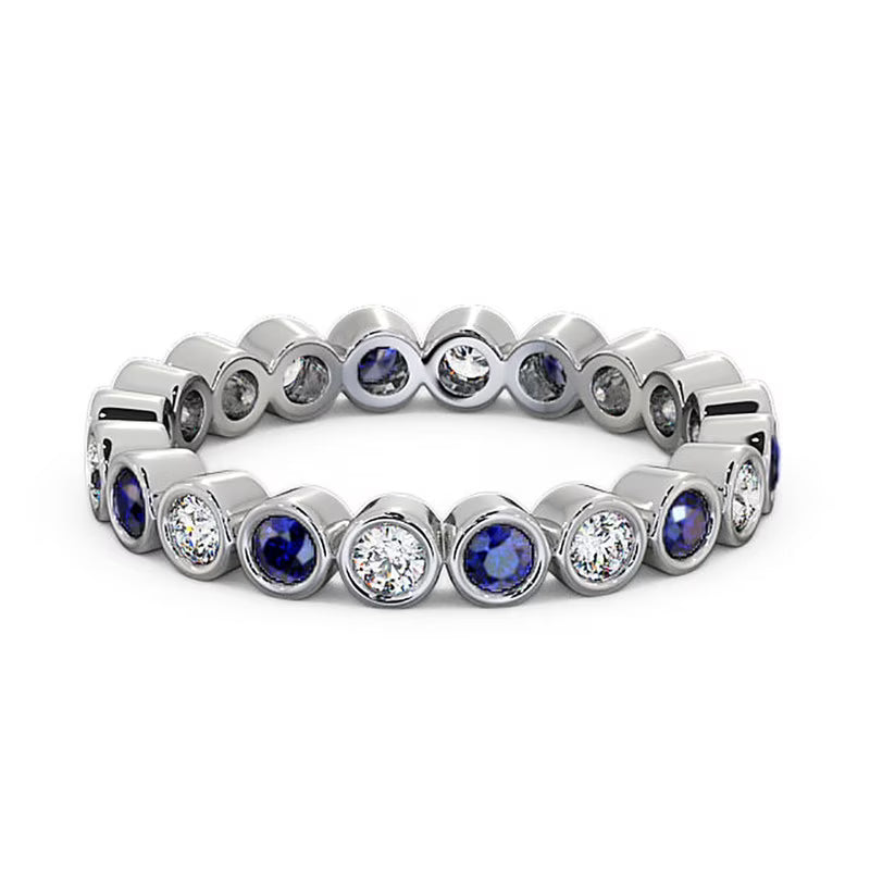 14K White Gold Diamond Blue Sapphire Eternity Band X619