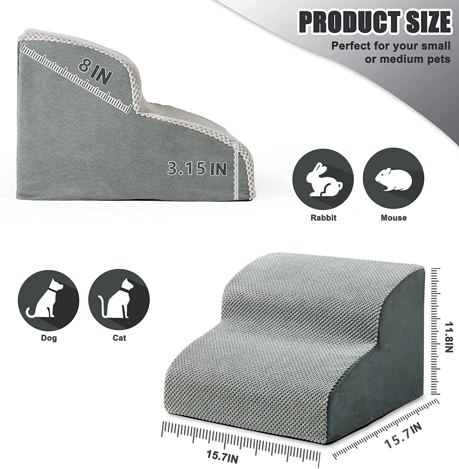 Grey Non-Slip Foam Pet Ramp Stairs O70372