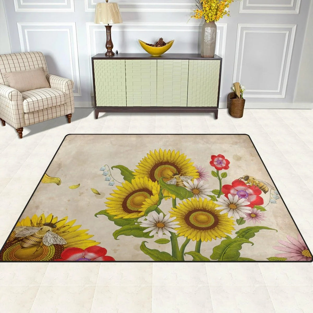 Honey Bees and Wildflowers Lightweight Carpet Mats, 6'8" x 4'10" Area Soft Rugs Floor Mat Rug J889935