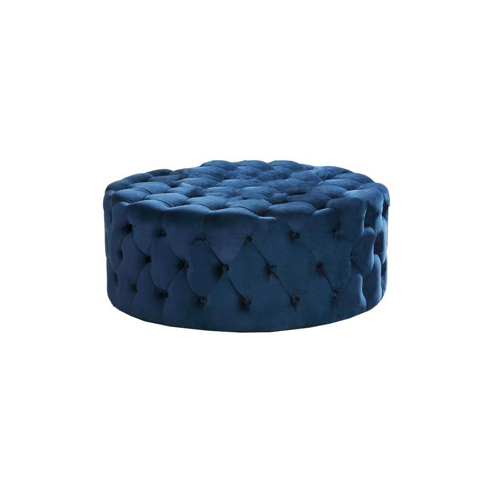Navy Blue Tufted Velvet Round Ottoman D94517