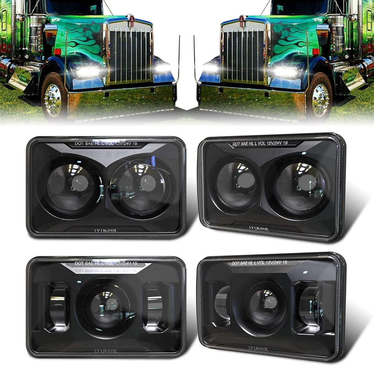 60W 4x6 inch LED Headlights Hi/lo Beam Separately Chrome M942821