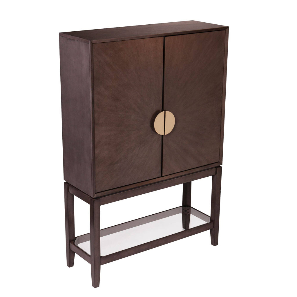 Brown and Beige 2-Door Storage Bar Cabinet H661