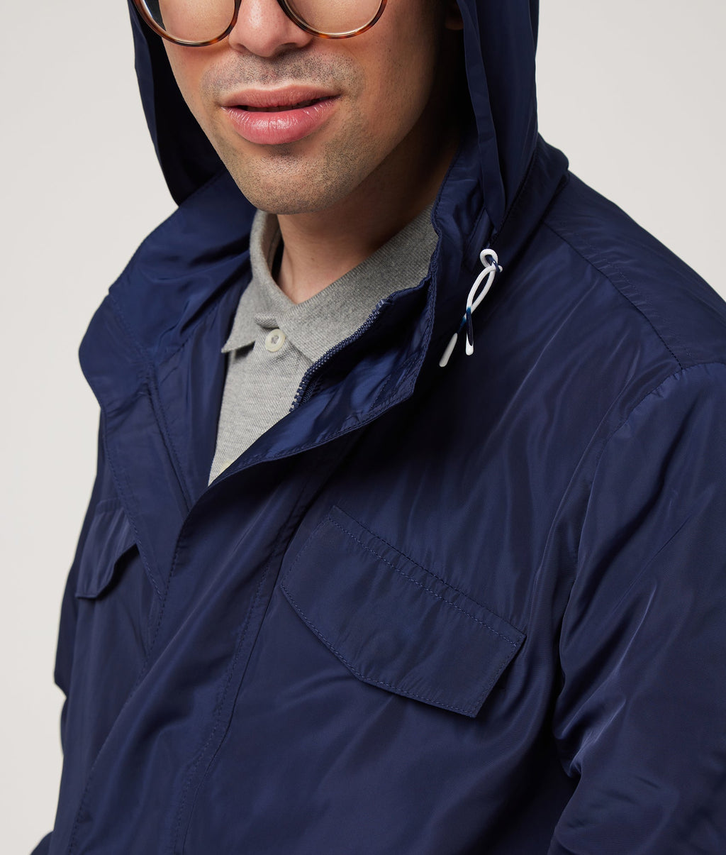 Navy Long Sleeve Rain Jacket with Magnetic Closures Y110202