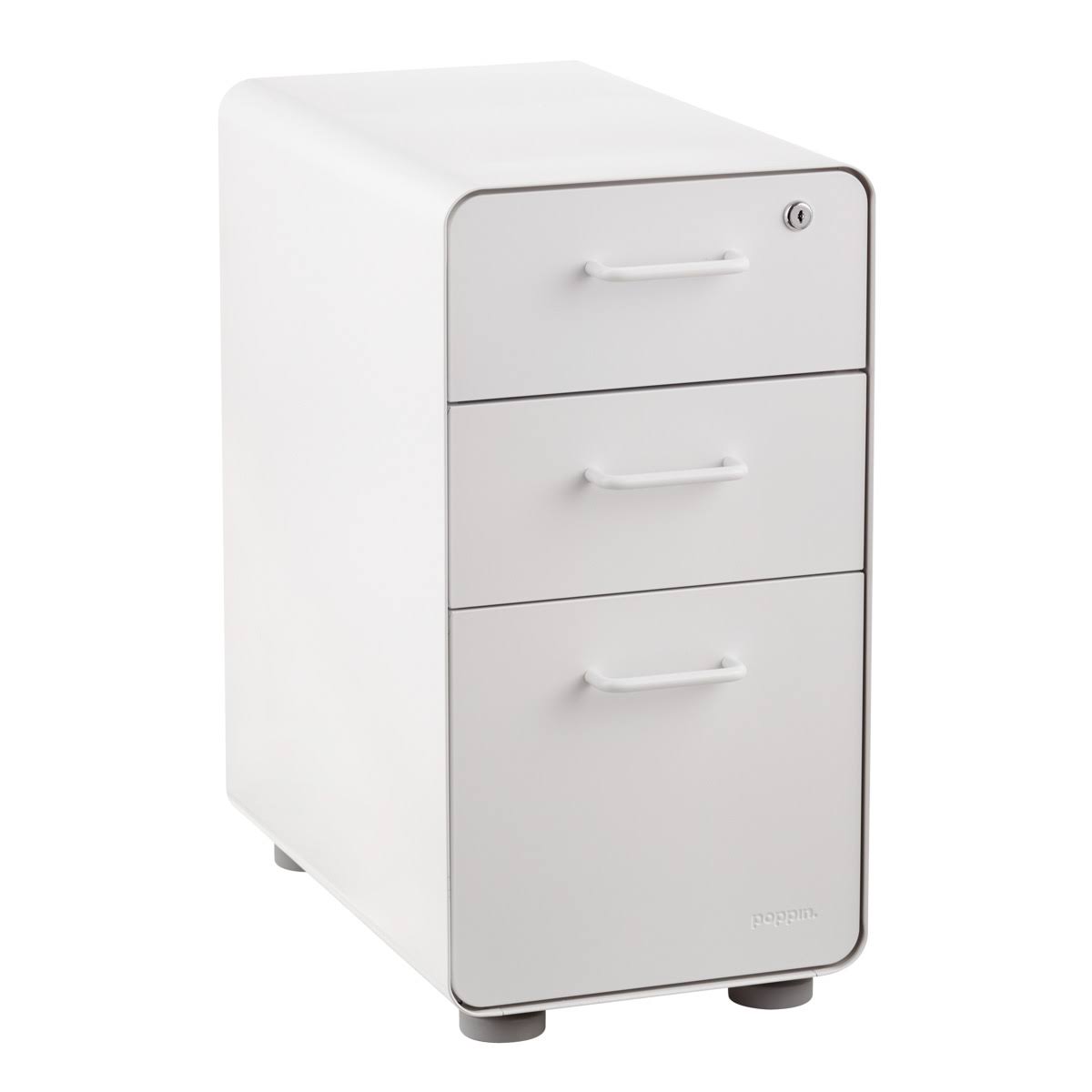 White Slim 3-Drawer Locking Filing Cabinet Q4355