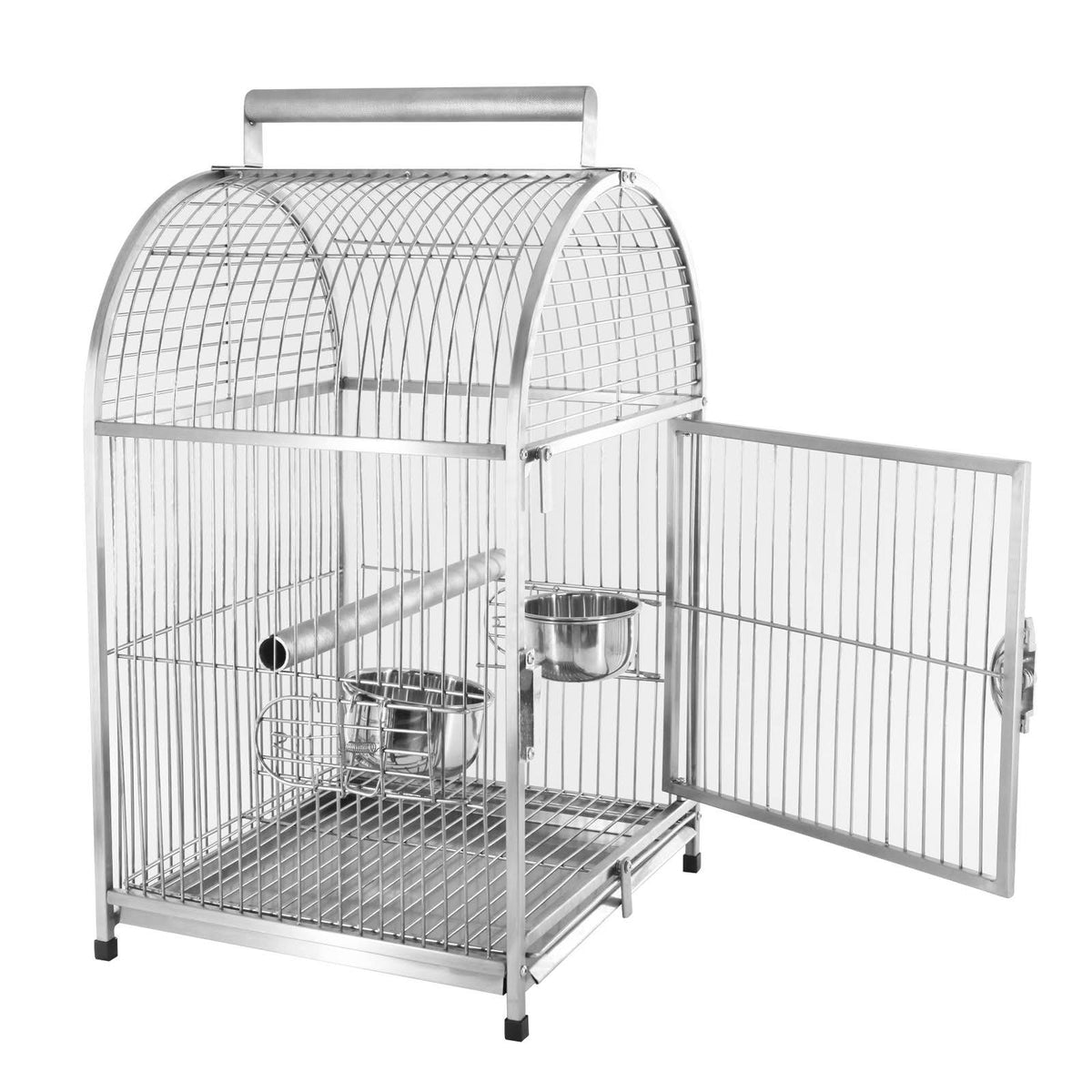 Stainless Steel Parrot Travel Cage Bird Cage Carrier with Handle Perch U919