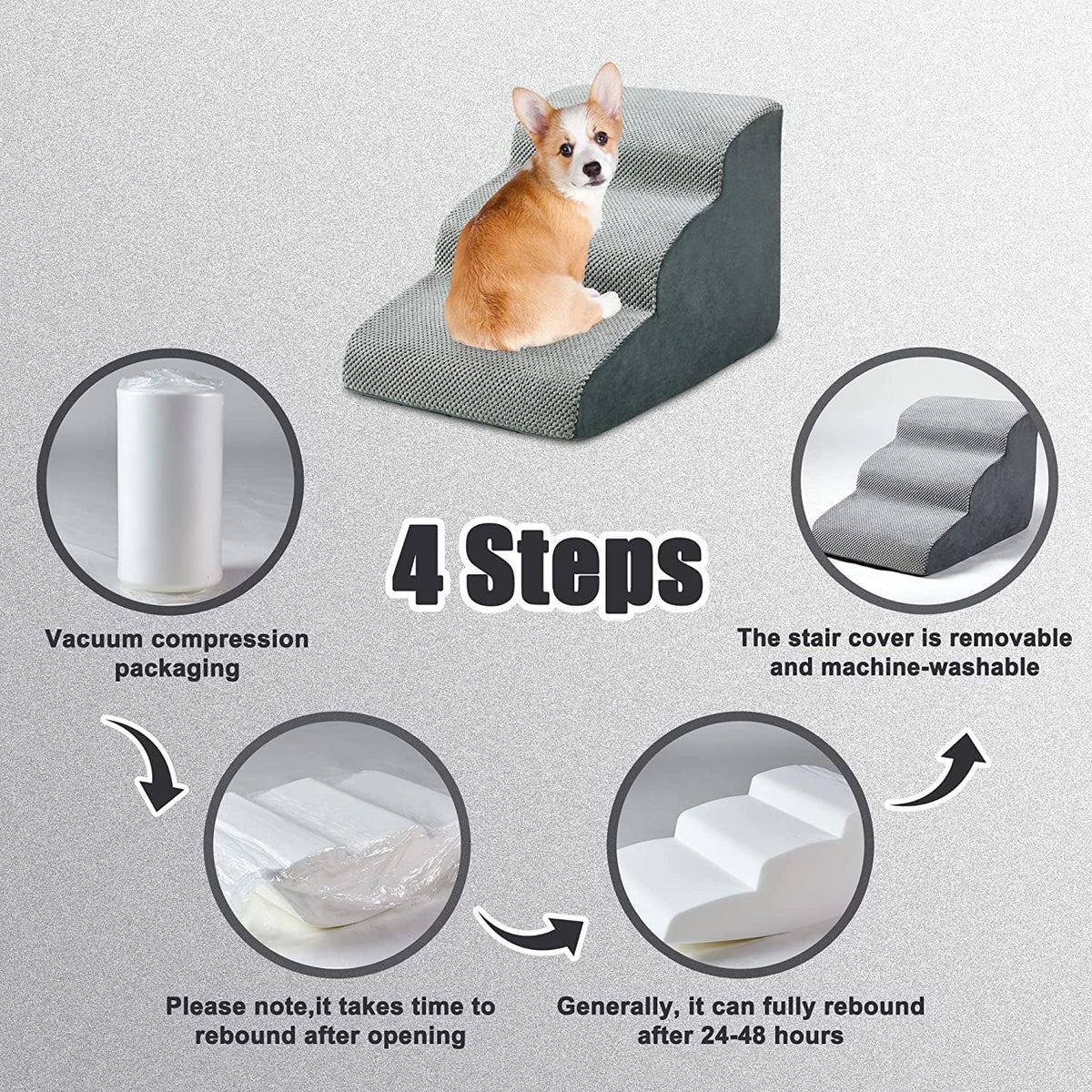Grey Non-Slip Foam Pet Ramp Stairs O70372