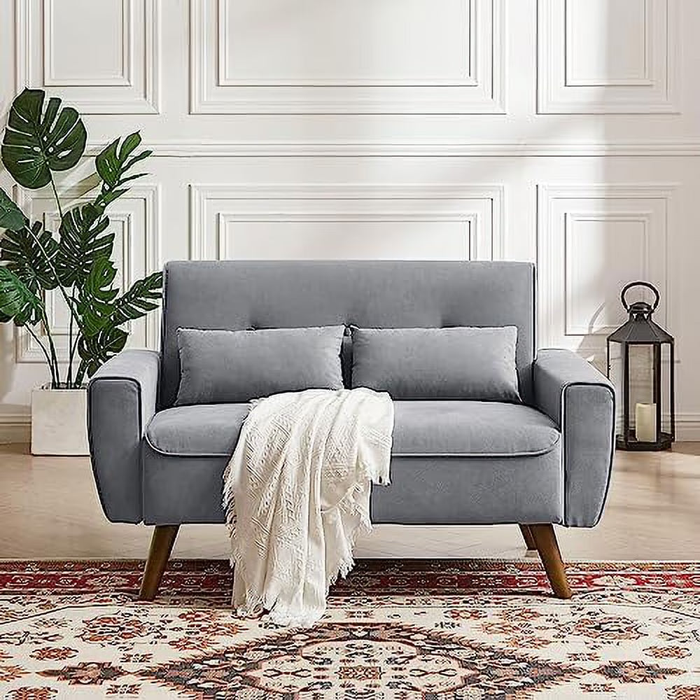 Light Grey 2 Seat Tufted Loveseat Sofa with Throw Pillows S87796