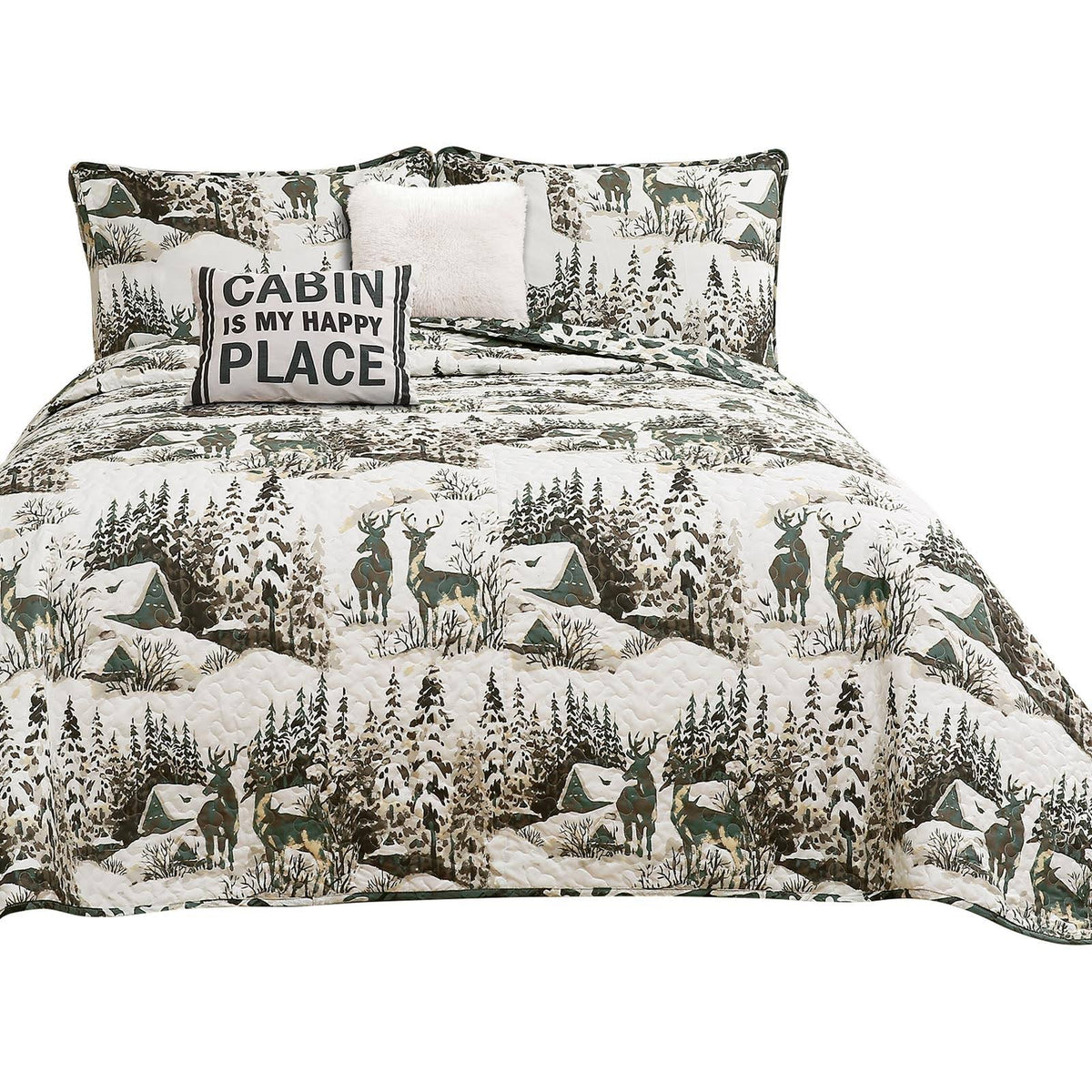 Green Camouflage Leaves Quilt Set Full/Queen I60528
