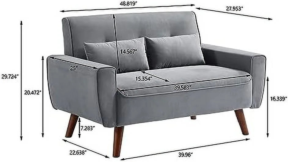 Light Grey 2 Seat Tufted Loveseat Sofa with Throw Pillows S87796