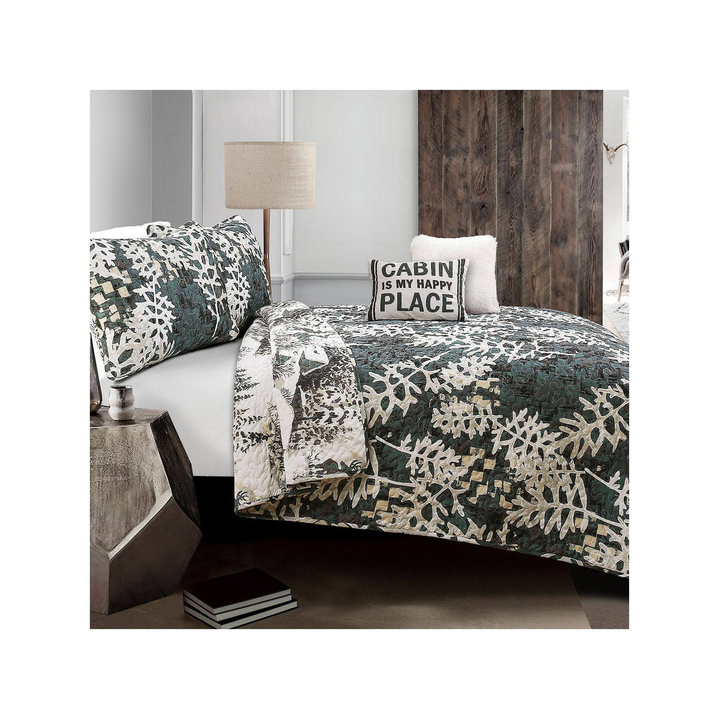 Green Camouflage Leaves Quilt Set Full/Queen I60528