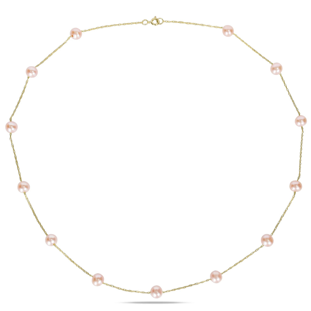 Pink Cultured Freshwater Pearl 14kt Yellow Gold Necklace E669