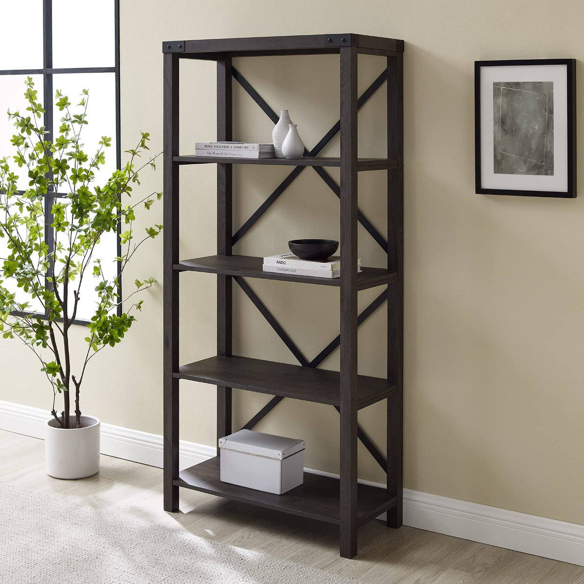 Sable Brown Metal Bookcase Z97031