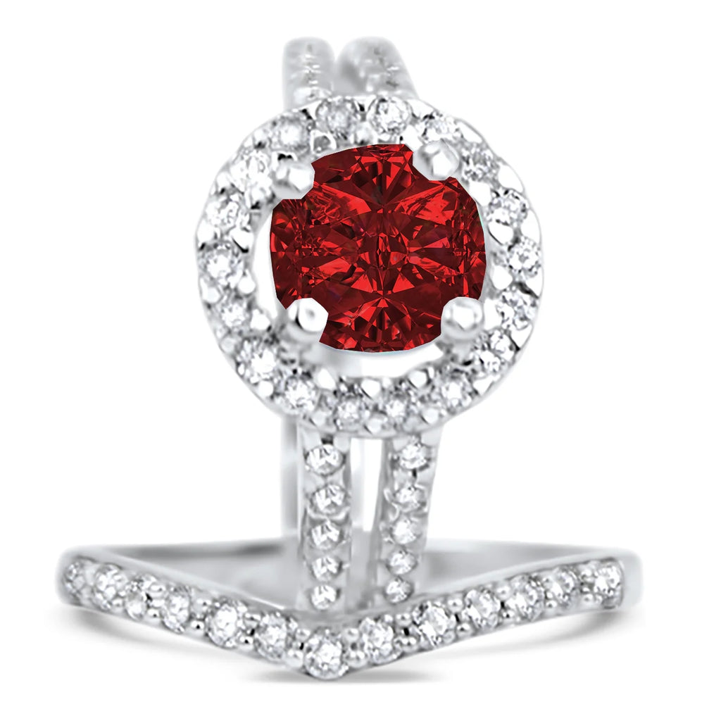 Ruby Red CZ Titanium Couples Wedding Rings Set E99658